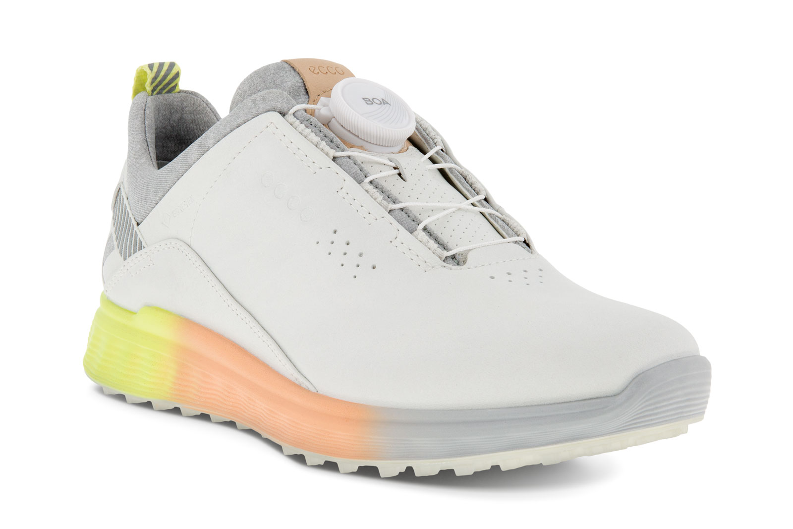 Картинка Ботинки женские ECCO GOLF S-THREE White/lemon от магазина Гольф Маркет - магазин товаров для гольфа